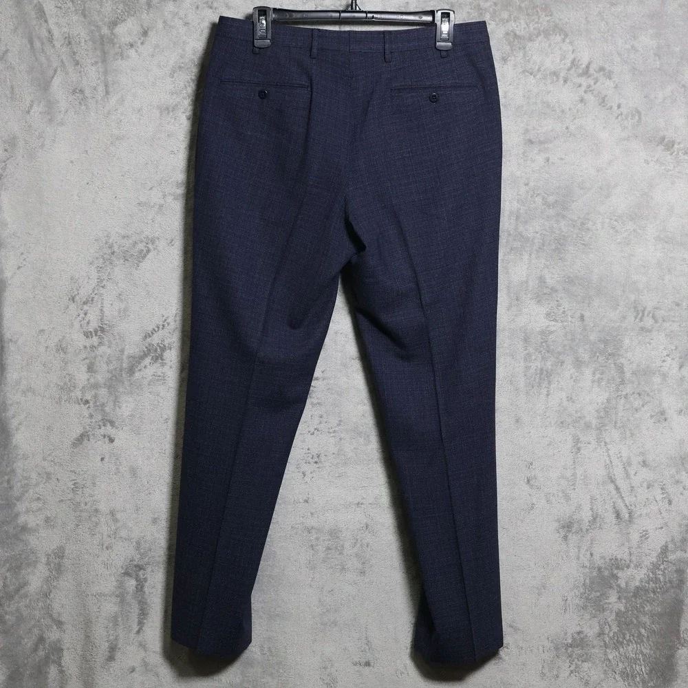 Zanella Pants Mens 32x30 Navy Blue Curtis Dress Slim Straight Tweed Wool Italy - Picture 3 of 14